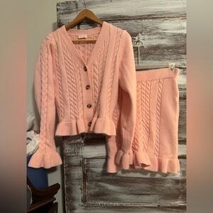 Pink Lily Soft Pink Cable Knit Cardigan Set